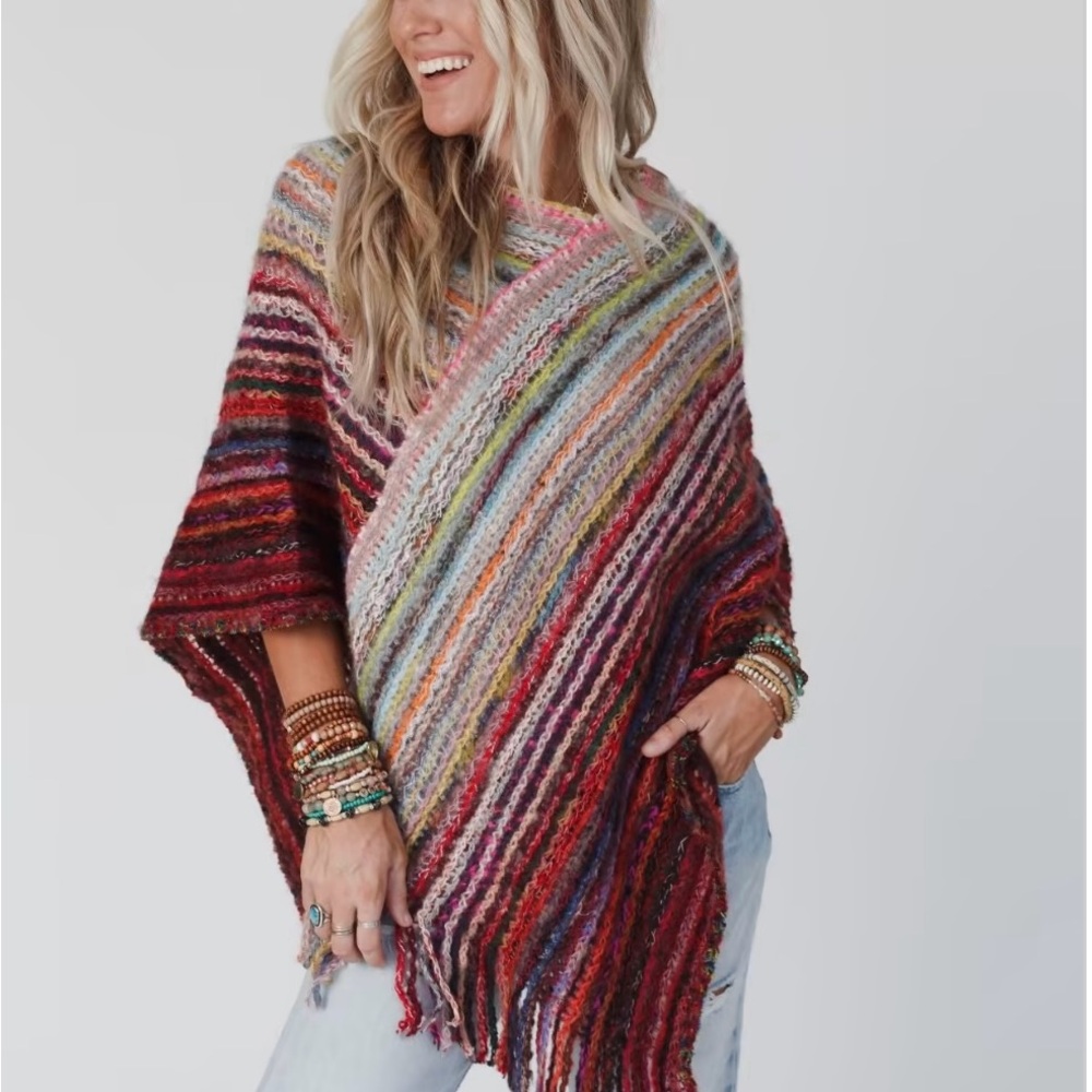 Multicolor Striped Knit Poncho
